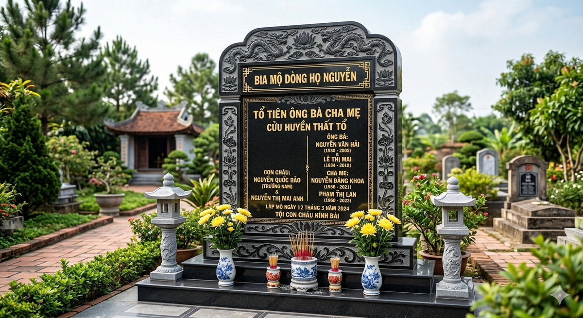 Cách ghi bia mộ dòng họ đẹp, bền theo thời gian